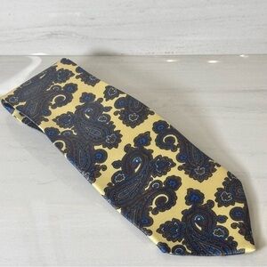 Yellow and Blue Silk Tie with Ornate Design